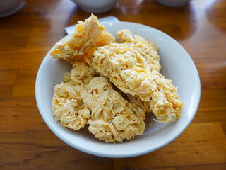 Dried crispy tofu skin for snacks or side dishes at meatball noodle stall