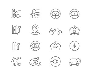 Icon collection containing 16 editable stroke icons. Perfect for logos, stats and infographics. Edit the thickness of the line in Adobe Illustrator (or any vector capable app).