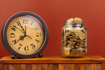 Saving Coins in Glass Bottle Financial Plan and Investment, Creating Financial Security and Asset...