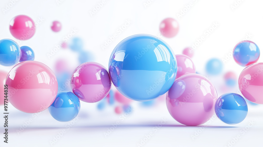 Poster colorful floating spheres on a white background create a vivid and dynamic composition. perfect for 