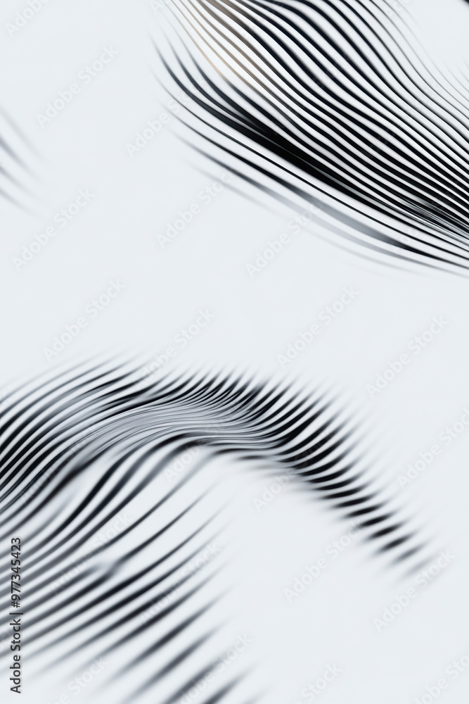 Poster abstract black and white lines creating waves on a light background, evoking a sense of movement and