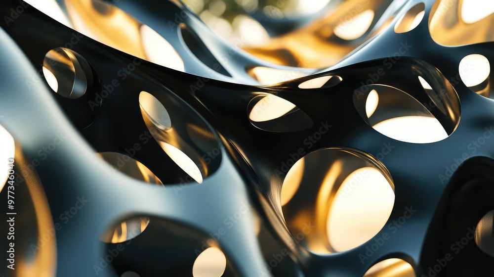 Aufkleber abstract metallic shapes reflecting light, creating intricate, dynamic shadows.