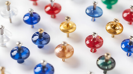 Colorful push pin thumbtack paper clip office business supplies isolated on white ,Drawing pins ball in different colors isolated on white background
