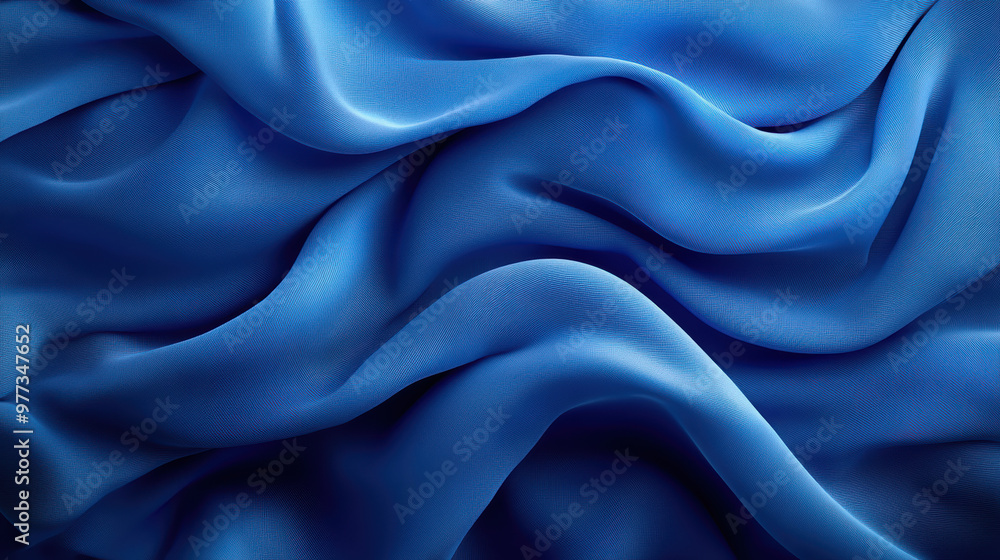 Poster luxurious blue silk fabric with soft folds and elegant draping, creating a serene and sophisticated 