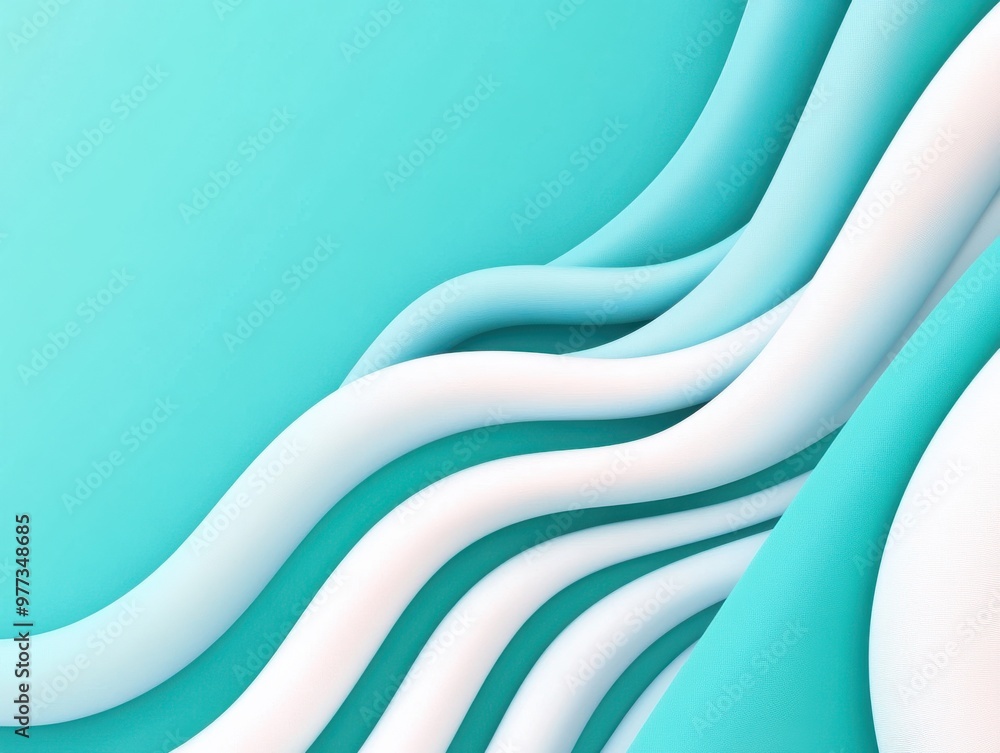 Poster abstract design with smooth curves and waves in soothing teal and white colors, ideal for modern bac