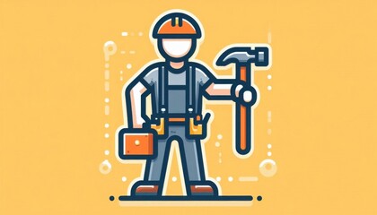 Vector art of a construction worker wearing a safety helmet and holding a hammer