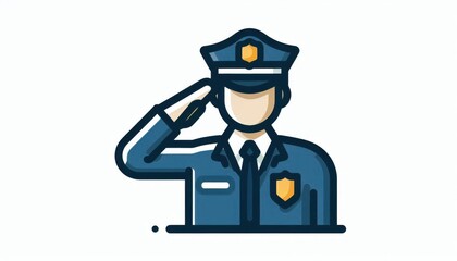 A police officer vector icon saluting, wearing a uniform and badge