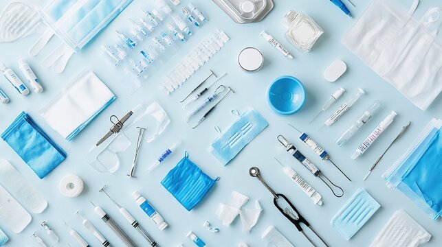 A digital catalog page showcasing a variety of medical supplies, including surgical instruments, wound care products, and disposable gloves.