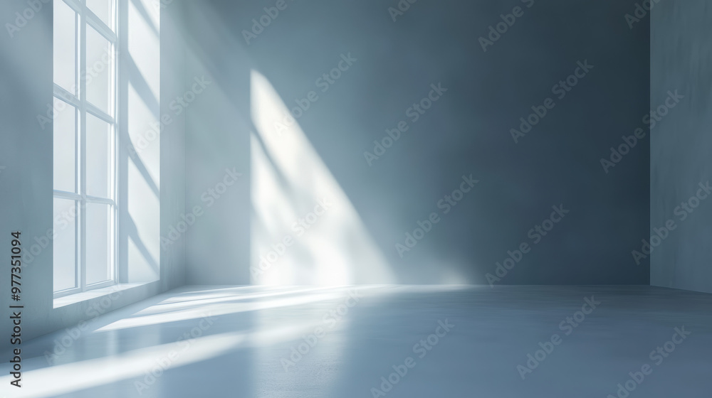 Aufkleber sunlit empty room with minimalist design, featuring large windows casting soft natural light on smoo