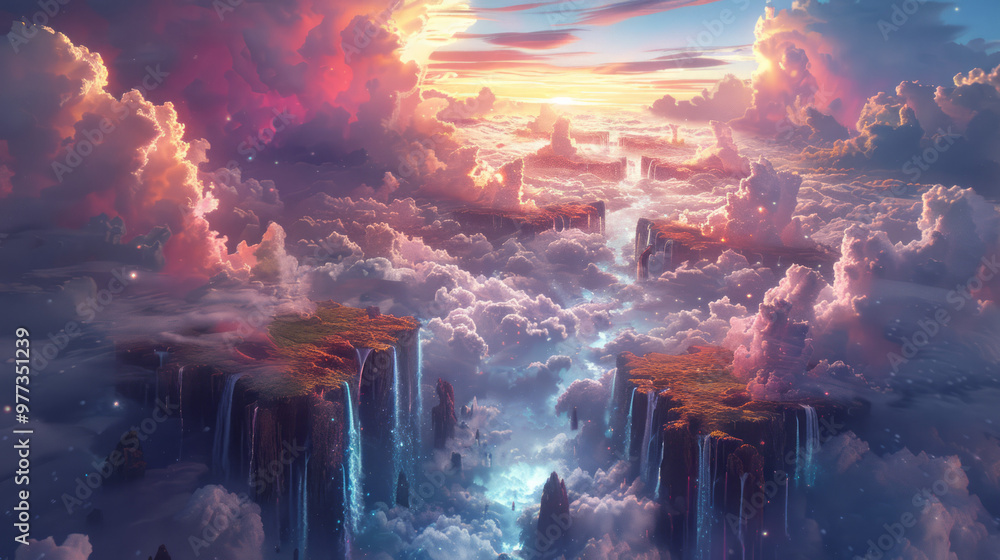 Aufkleber a surreal abstract landscape with floating islands and twisted rock formations,