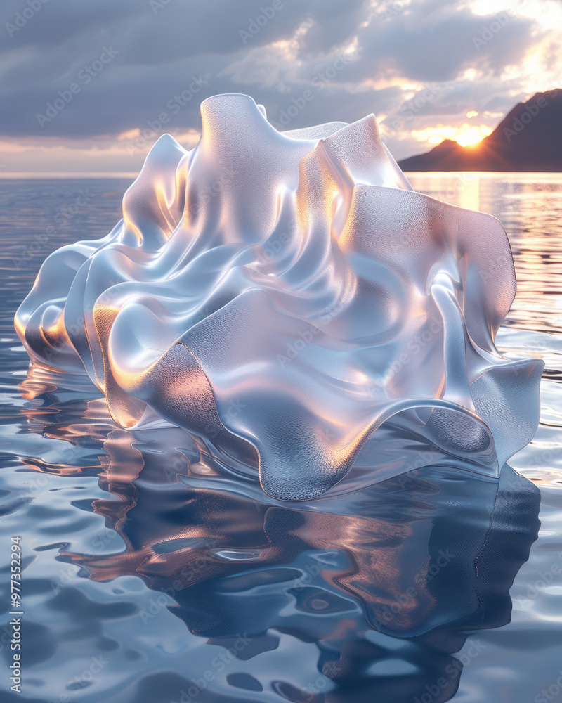 Aufkleber a surreal 3d object made of layered, rippling sheets of metallic liquid,