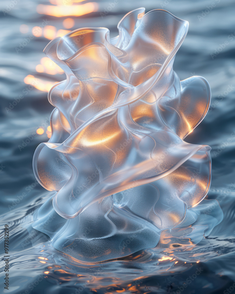 Aufkleber a surreal 3d object made of layered, rippling sheets of metallic liquid,