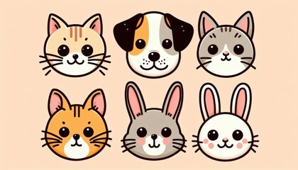 set of  cute animals head vector illustration