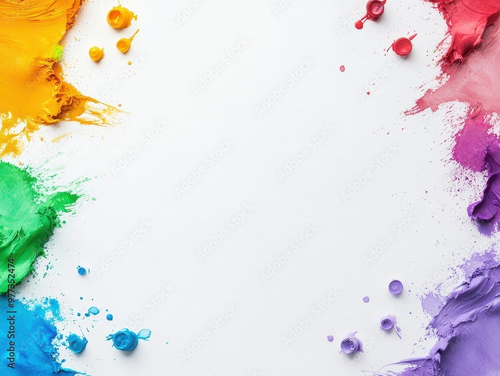 Poster a vibrant splash of color surrounds a blank canvas, perfect for showcasing creativity and artistic e