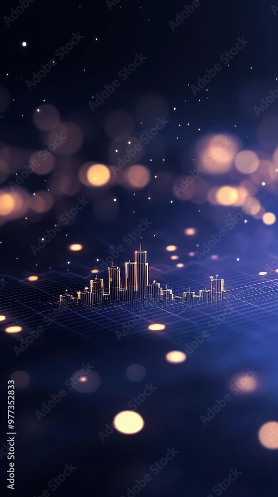 Aufkleber a vivid abstract representation of data visualization with glowing bars and soft bokeh lights, perfe