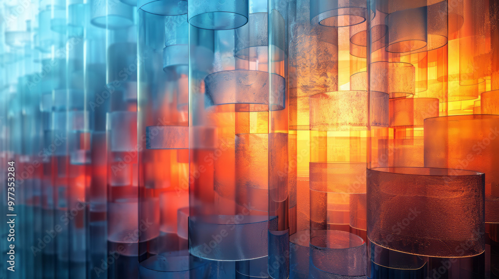 Aufkleber An abstract composition of layered translucent circles and squares,