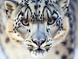 Obraz premium Close-up of a majestic snow leopard, showcasing its beautiful fur and striking eyes in a natural habitat.