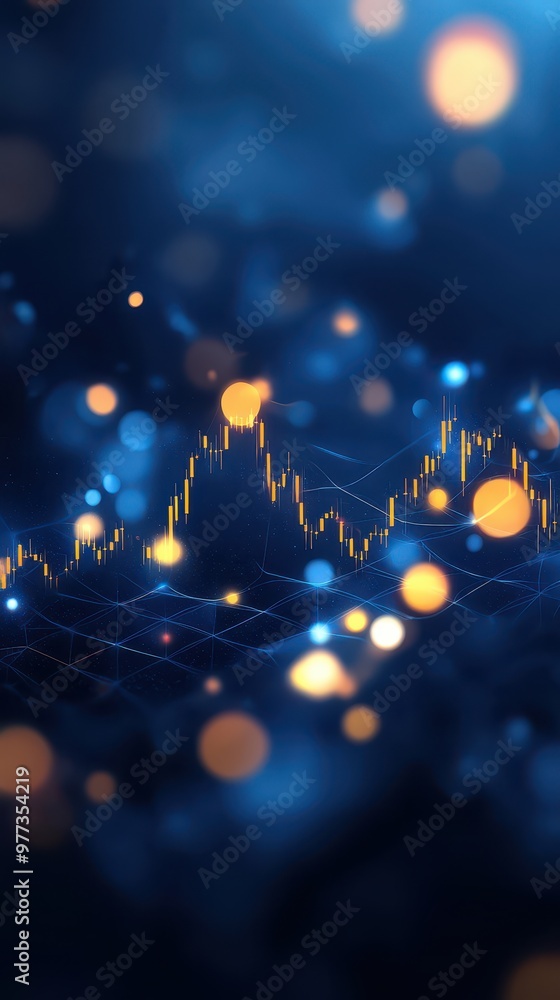 Poster Dynamic financial graph with bright bokeh effects, illustrating market trends and data analysis in a modern digital environment.