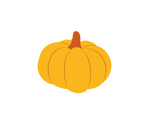 Simple pumpkin vector isolated on white background. Hand drawn flat cartoon design element for fall, autumn, harvest, Thanksgiving, Halloween theme