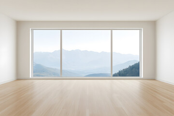 Empty Room with Panoramic Mountain View, Spacious Interior and Scenic Landscape