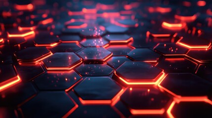 Obraz premium Gradually expanding neon hexagons forming a glowing honeycomb structure in a dark space.