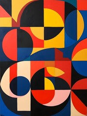 Abstract geometric art featuring vibrant colors and shapes in a balanced composition on a canvas. Generative AI