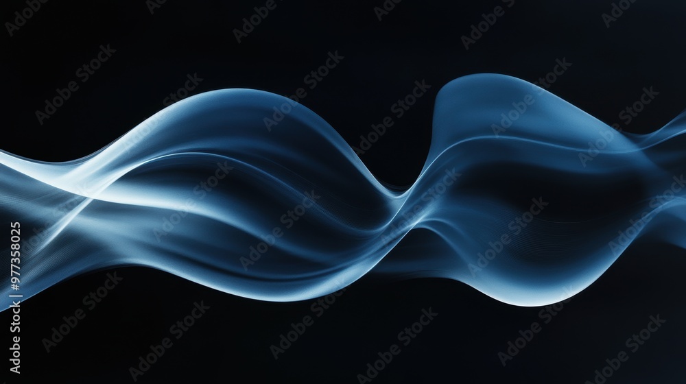 Poster elegant blue wave with soft curves on a dark background, creating a calming and modern abstract desi