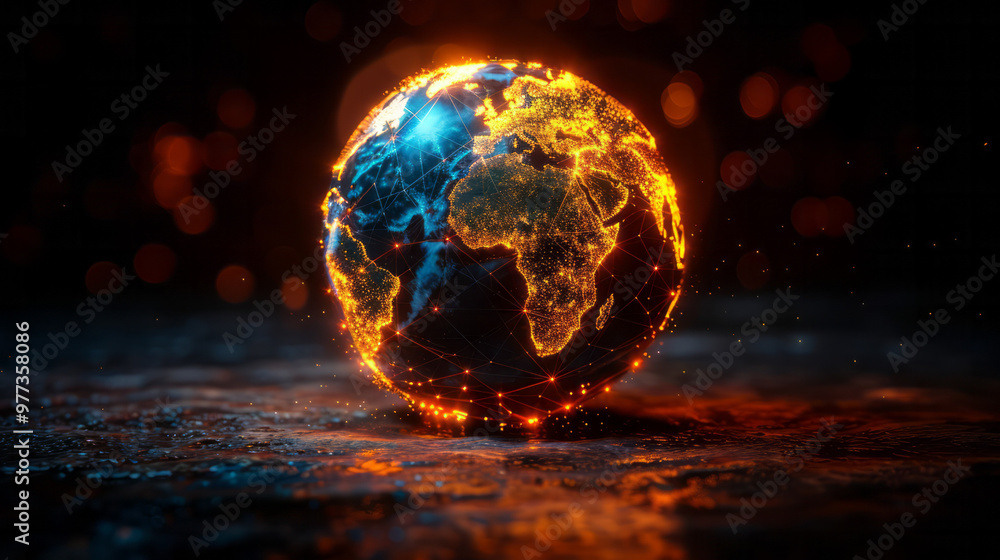 Aufkleber a wireframe globe with continents represented by interconnected lines,