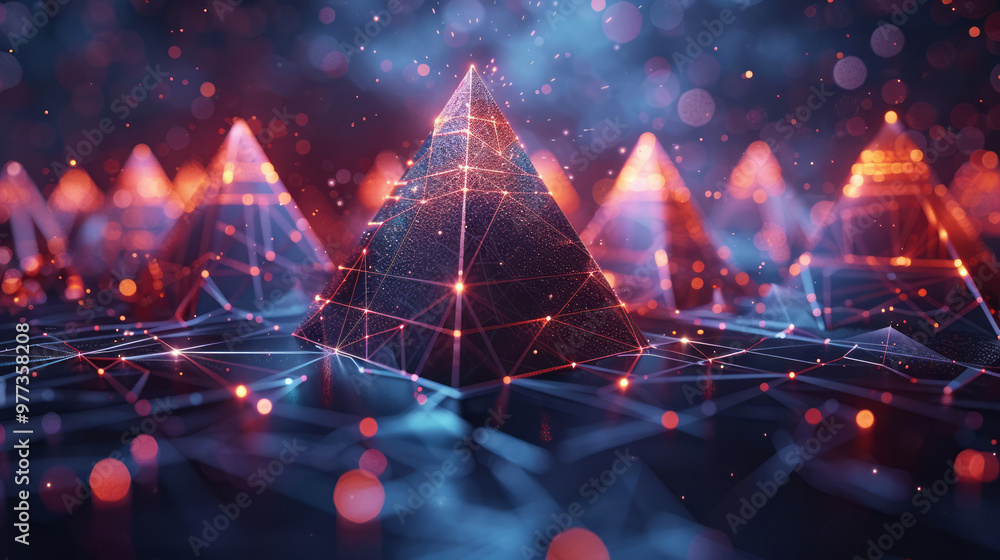 Aufkleber a series of floating wireframe pyramids layered over each other,