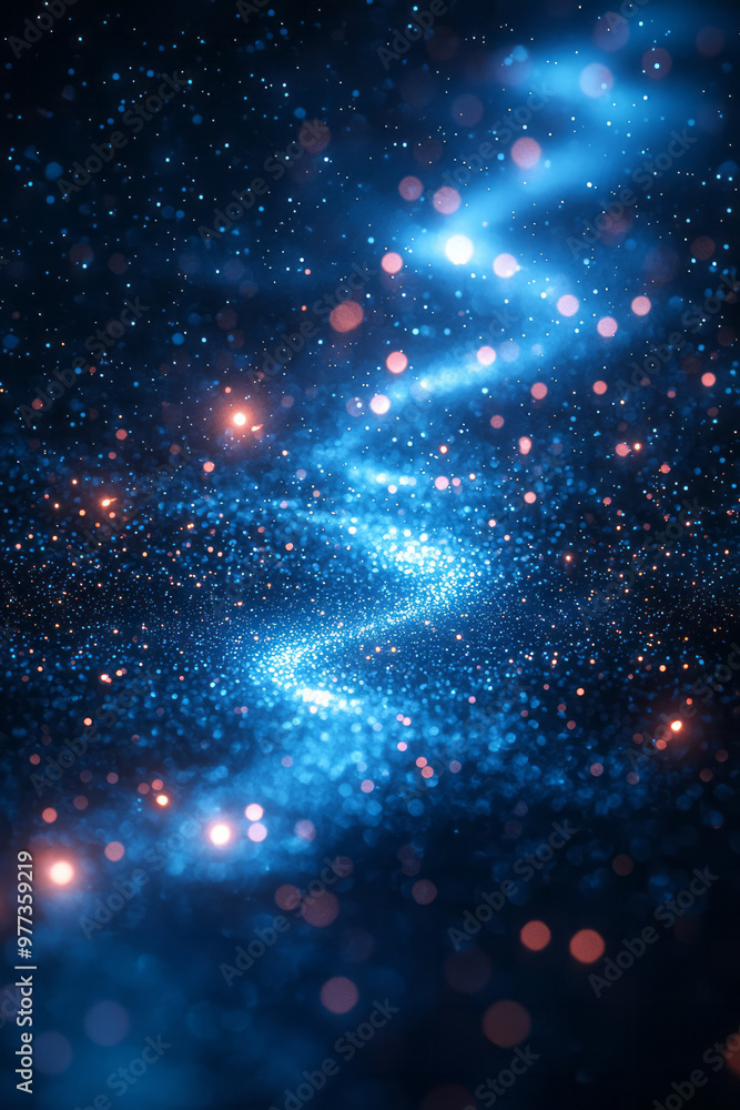 Poster an abstract representation of data rows as streams of light particles,