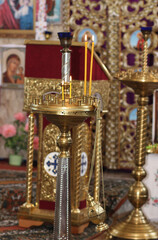 Candlestick with candles and incense
