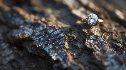 Vintage diamond groom clinks on a glossy oak tree surface