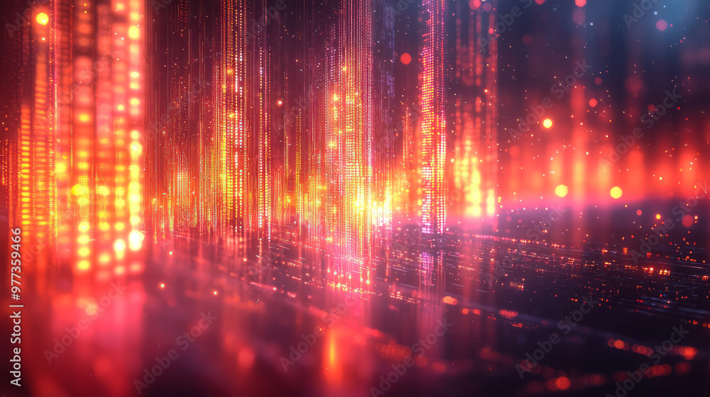 Poster a series of transparent data rows floating above a dark surface,