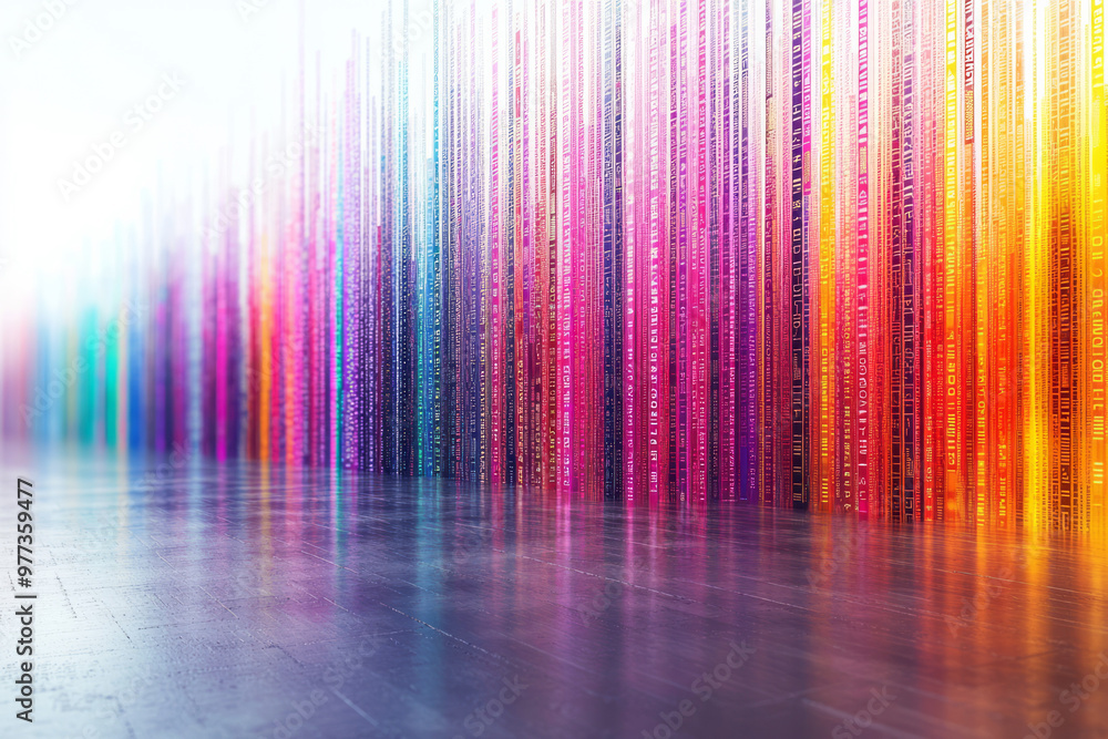 Poster rows of multicolored barcodes overlapping each other,