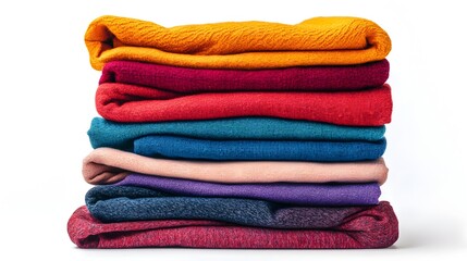 Vibrant Folded Clothing Stack in Array of Colors Against White