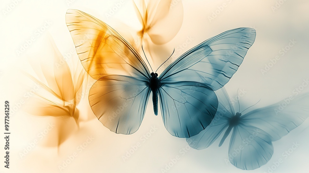 Canvas Prints X-ray butterfly image on light background with sun rays and strong shadows. Aesthetic nature concept.