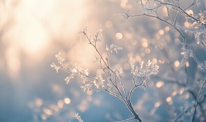 A tree branch covered in frost and snow