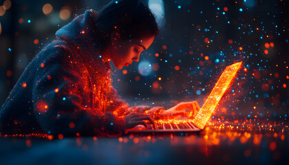 “A Person Typing on Their Laptop with Digital Data and Graphs”
