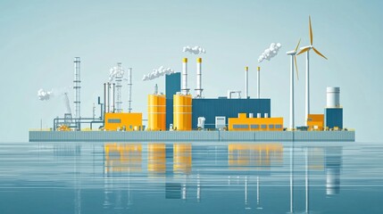 Obraz premium A large industrial plant is on a body of water