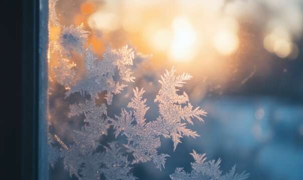 A window pane with frosted glass and a snowflake on it - Powered by Adobe