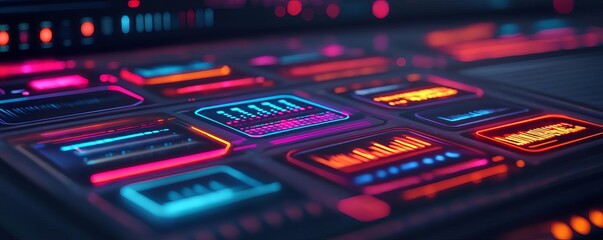 Obraz premium Creative design software UI, glowing elements, holographic layers, futuristic artistic environment