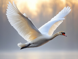 white swan in flight