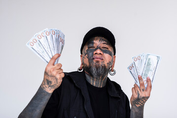 A hardworking but flashy hustler showing off some cash. Bragging about potential earnings....