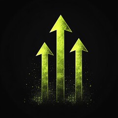 Bright green arrows pointing upwards on a dark background, symbolizing growth, progress, and success in a modern digital style.