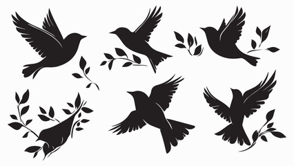 Set of black bird silhouettes. Vector elements for design.