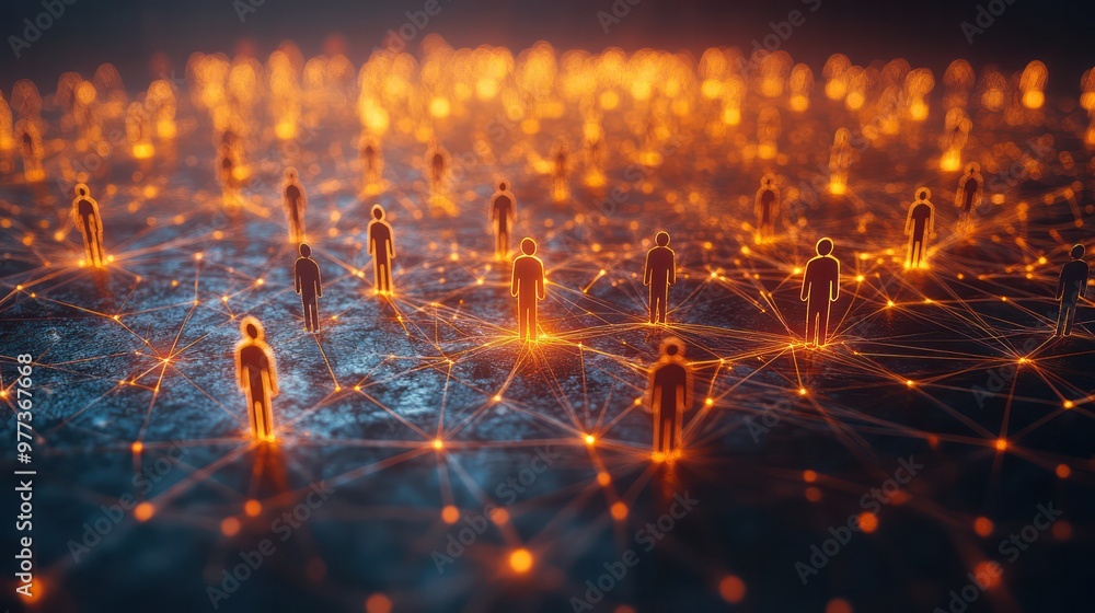 Aufkleber A group of people are connected by a network of lines