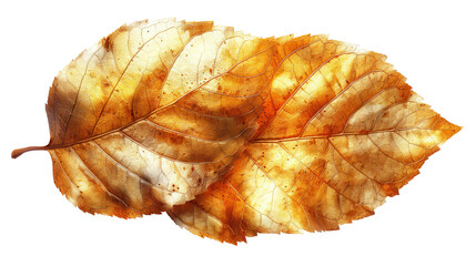 Fototapeta premium Close-up image of a beautifully detailed autumn leaf with warm, golden tones, capturing the essence of fall and the beauty of nature clipart element, transparent background.