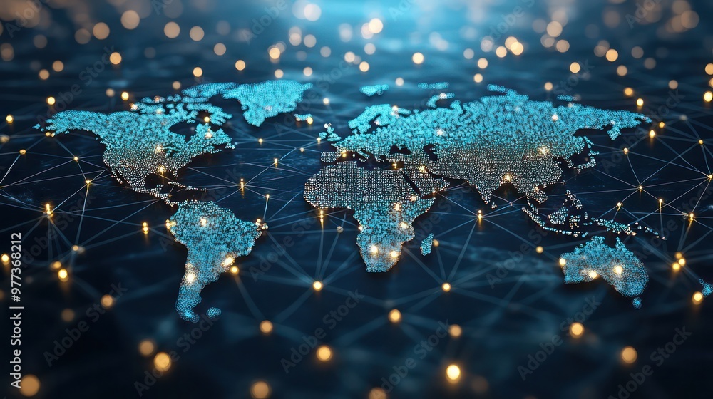Poster A globe with a network of lines connecting it