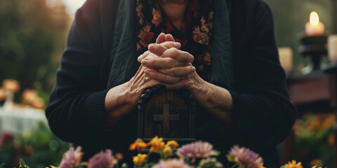 Professional bereavement coordinator engaged in support activities in a serene garden setting during a memorial service