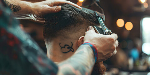 Professional barber performing a detailed haircut while showcasing skilled techniques in a stylish barbershop
